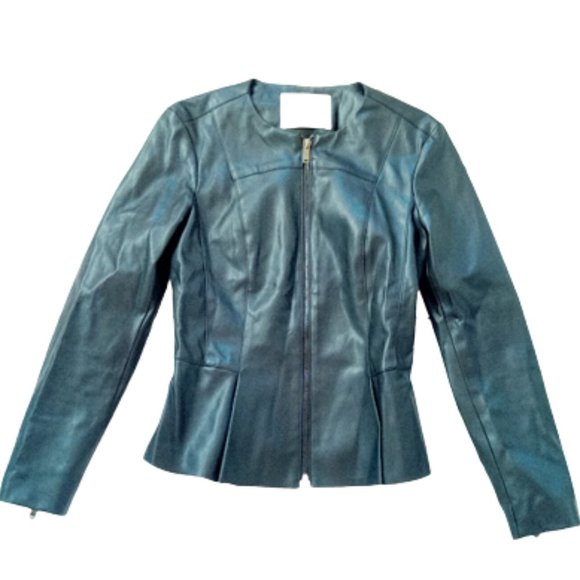 ZARA  Black Peplum Faux Leather Jacket Size XS - Picture 5 of 6